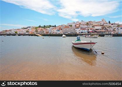 View on the traditional village Ferragudo in the Algarve Portugal