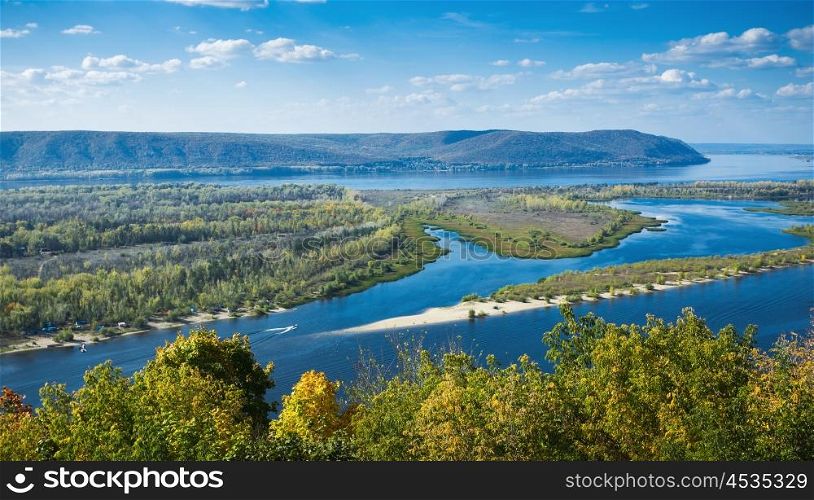 View on the valley of Volga river from the hill