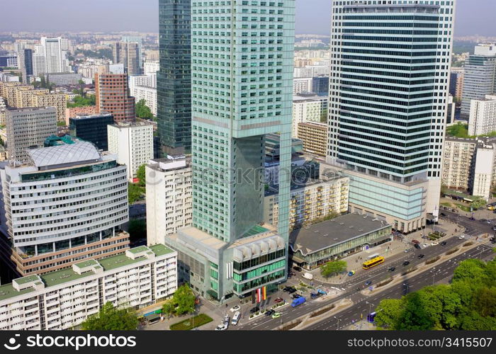 View on the Warsaw downtown (Srodmiescie district) in Poland