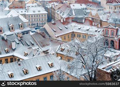 view on the winter garden and roofs of Ledebursky palace, Prague, Czech Republic