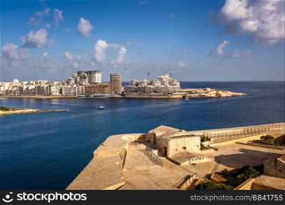 View on Tigne Point and Sliema District from Valletta, Malta