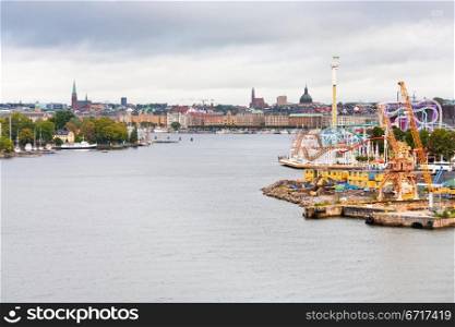 view on Tivoli Grona Lund and Beckholmen island Stockholm, Sweden