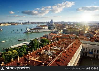 View on Venice from above in early evening, Italy