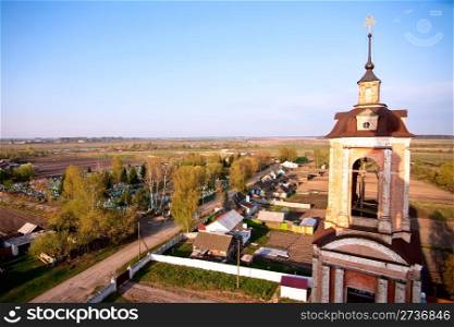 View on village from belltower of Voskresensky monastery, Bryansk region, Russia