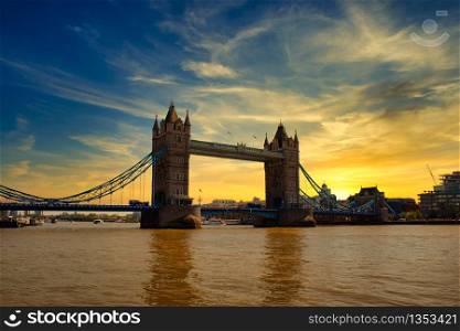View on world famous London Tower Bridge at sunset