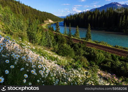 View over a river through the Rocky Mountains, Banff, Canada