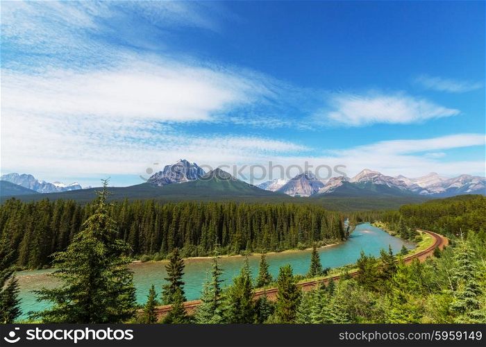 View over a river through the Rocky Mountains, Banff, Canada