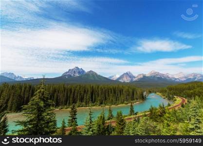 View over a river through the Rocky Mountains, Banff, Canada