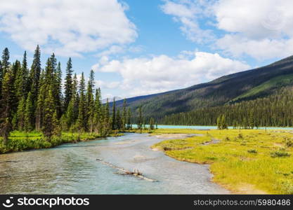 View over a river through the Rocky Mountains, Banff, Canada