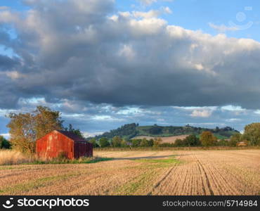View over arable farmland near the Cotswold village of Mickleton, Chipping Campden, Gloucestershire, England.