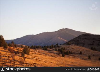 View over desert ridge, rural Washington State, tilt shift effect