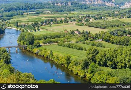 view over river of the Dordogne valley from Domme, Aquitane, France