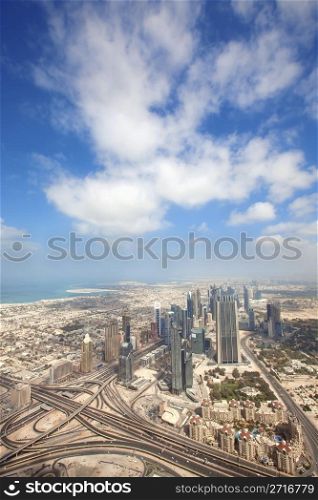 View over skyscrapers and roads in Dubai city