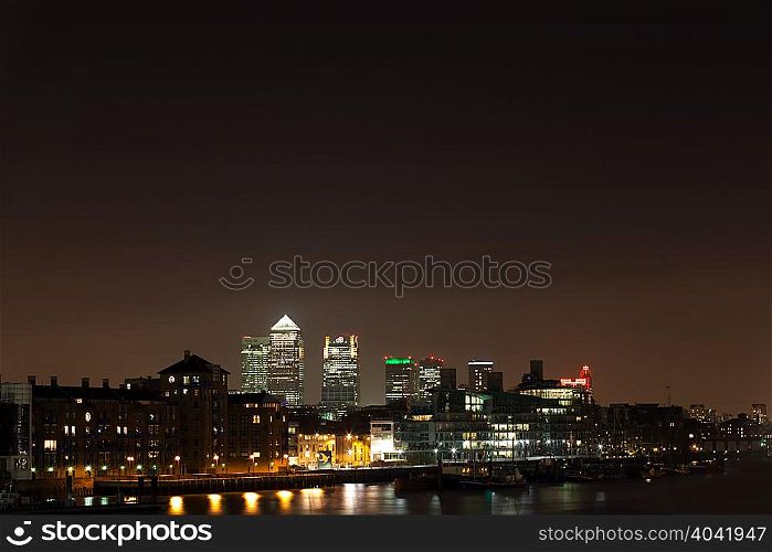 View over Thames towards Canary Wharf, London, UK