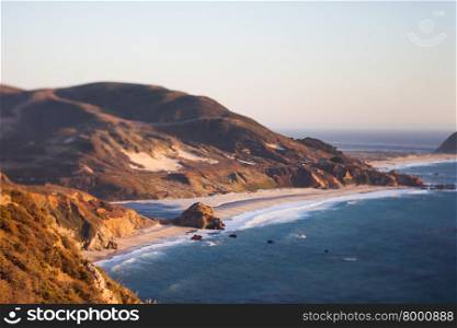 View over the beach at Point Sur, California, tilt shift effect