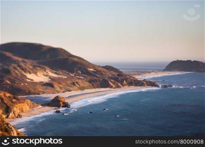 View over the beach at Point Sur, California, tilt shift effect
