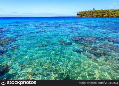 View over the clear waters of Jinek Bay, Easo, New Caledonia, South Pacific