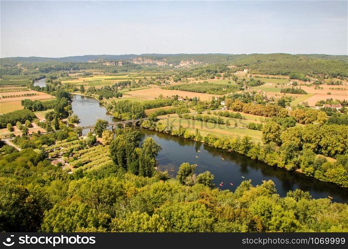 View over the Dordogne valley from Domme in the Dordogne department in Aquitaine, France