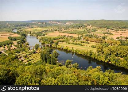 View over the Dordogne valley from Domme in the Dordogne department in Aquitaine, France