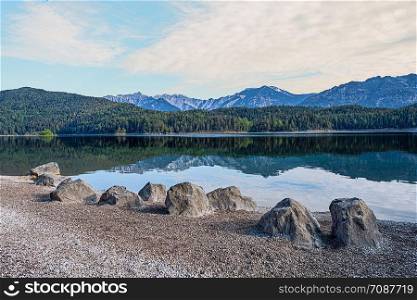 view over the Eibsee to the Bavarian alps