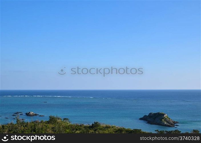 View over the Pacific Ocean from the observation point at Tamatori at the japanese tropical island Ishigaki