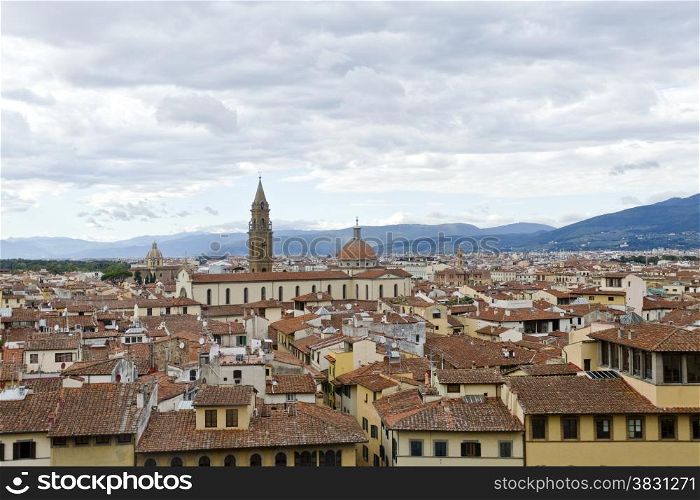 View over the red roofs of Florence in Tuscany, Italy.
