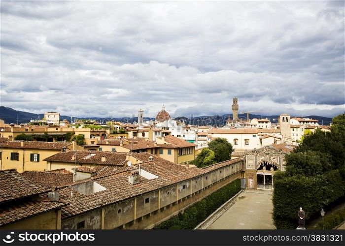 View over the red roofs of Florence in Tuscany, Italy.