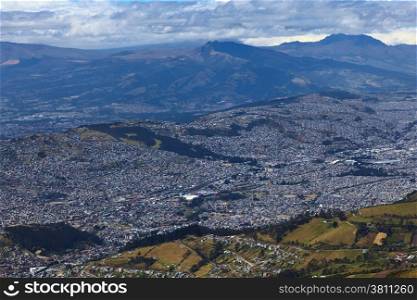 View over the Southern part of Quito, Ecuador from the Cruz Loma lookout close to the TeleferiQo cablecar station on the Pichincha mountain
