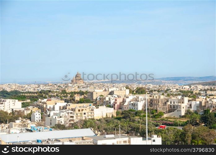 View over Victoria, Rabat, biggest city of Gozo island, Malta