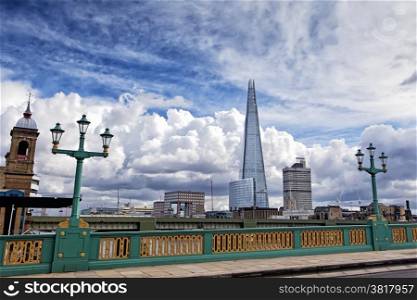 View Shard building from Southwark Bridge in London