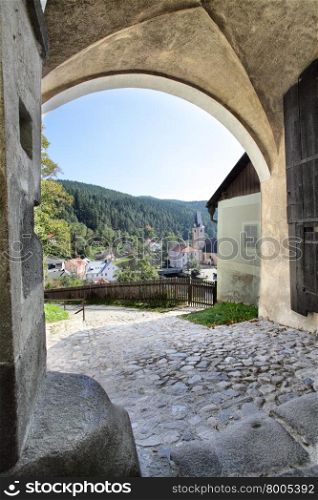View through gate of castle, Rosenberg, Czech republic