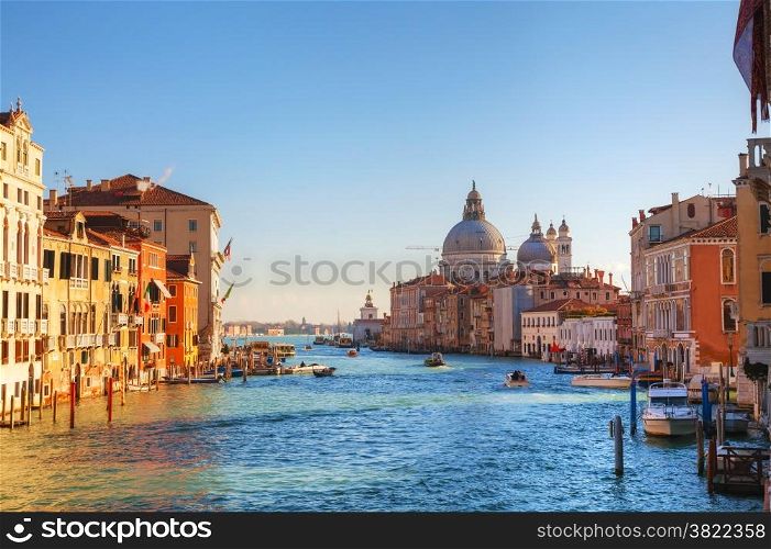 View to Basilica Di Santa Maria della Salute in Venice on a sunny day