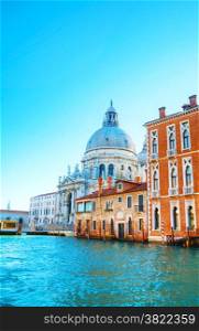 View to Basilica Di Santa Maria della Salute in Venice on a sunny day
