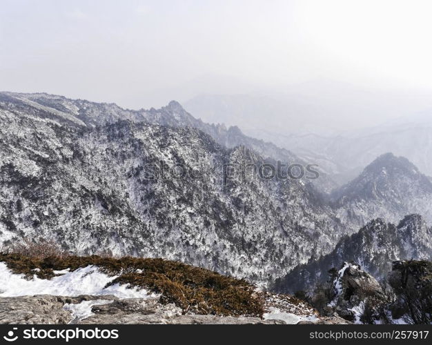 View to beautiful mountains from the high peak of Seoraksan mountains. South Korea