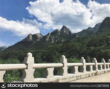 View to beautiful mountains in Seoraksan National Park from the stone bridge. Summer. South Korea