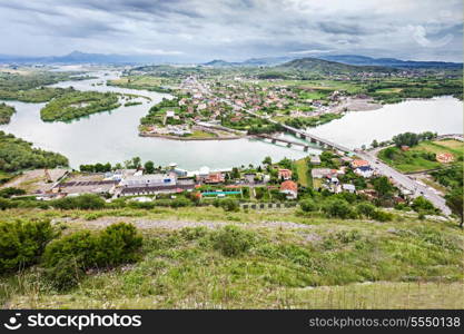 View to city from Rozafa Castle in Shkoder, Albania