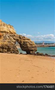 View to Estudantes beach in Lagos, Algarve, Portugal.