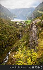 View to Geiranger fjord Norway