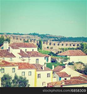 View to Historic Center City of Obidos in Portugal, Instagram Effect