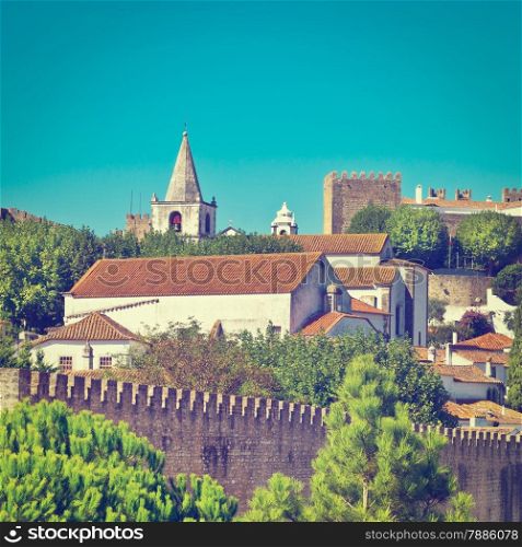 View to Historic Center City of Obidos, Portugal, Instagram Effect