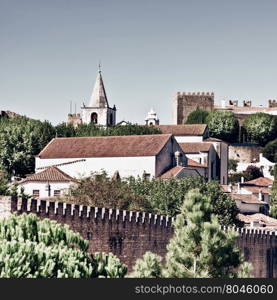 View to Historic Center City of Obidos, Portugal, Vintage Style Toned Picture