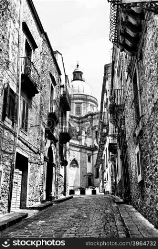 View to Historic Center City of Piazza Armerina in Sicily, Retro Image Filtered Style