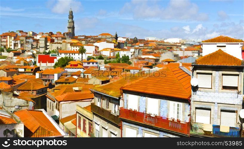 View to Historic Center City of Porto in Portugal, Stylized Photo