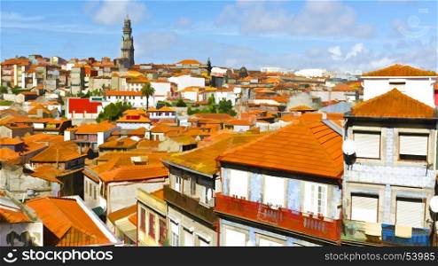 View to Historic Center City of Porto in Portugal, Stylized Photo