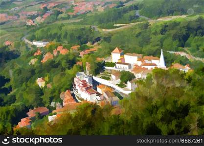 View to Historic Center City of Sintra in Portugal, Stylized Photo