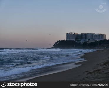 View to Lotte Hotel from Sokcho beach. South Korea