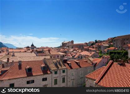 view to old churches and historical buildings of Dubrovnik, Croatia