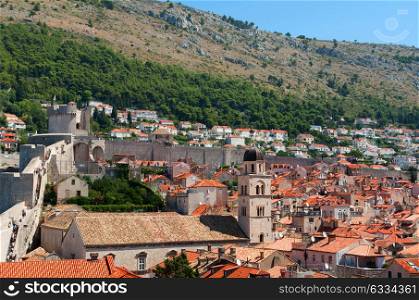 view to old churches and historical buildings of Dubrovnik, Croatia