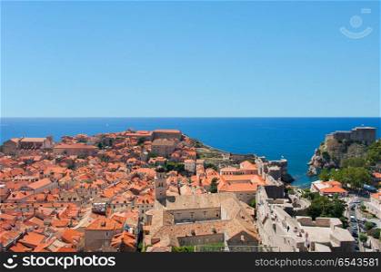 view to old churches and historical buildings of Dubrovnik, Croatia. Dubrovnik
