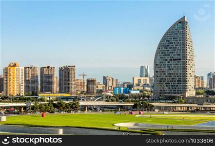 View to one of the residential district of Baku city with living houses, Azerbaijan